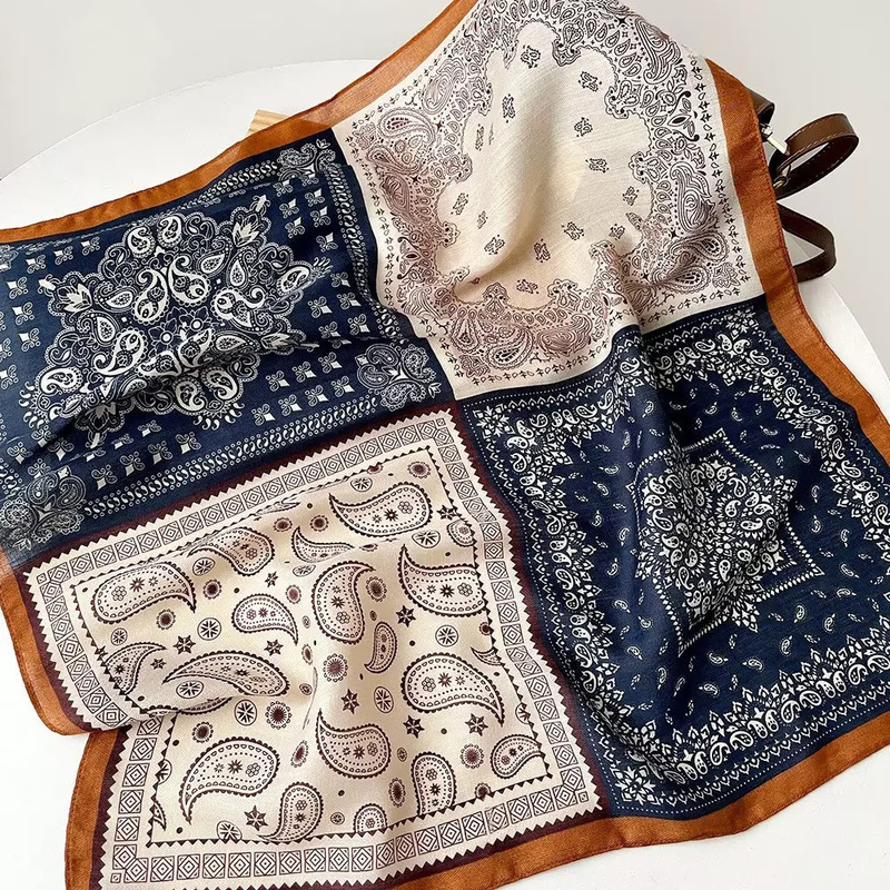 New Herringbone Cashew Silk Scarf, Color-Blocked Square Scarf, Literary Retro Small Square Scarf, Decorative Neck Scarf, Breathable Scarf