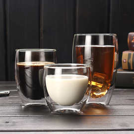 供应现货创意双层玻璃杯 咖啡杯隔热马克杯250ml茶杯玻璃水杯