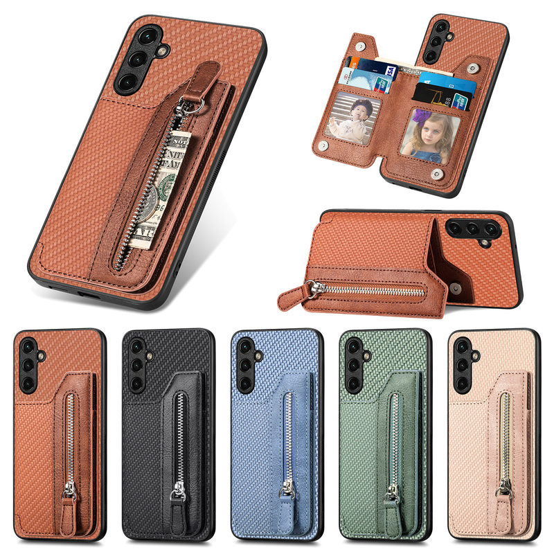 New for Samsung A54 wallet phone case S23Ultra zipper card A14/A34 bracket protective cover