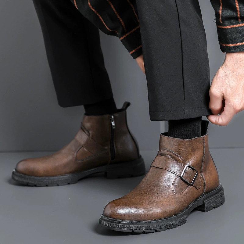 Martens, демисезонные высокие ботинки для отдыха, английский стиль, кожаные, на молнии, оптом