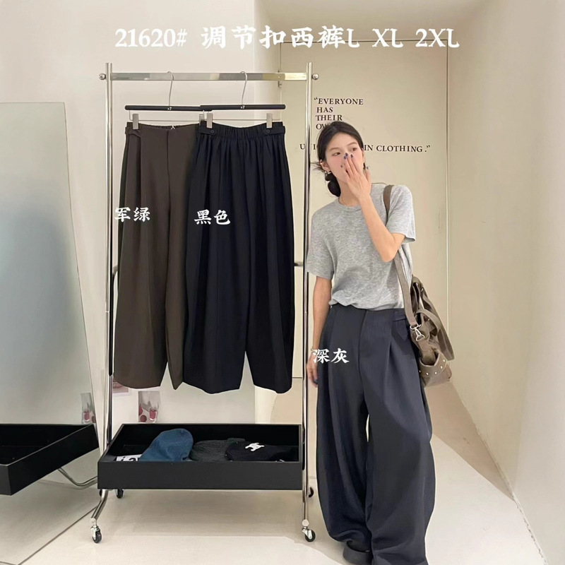 大7女装21620秋季新款韩版宽松大码胖mm休闲垂感直筒阔腿西裤长裤|undefined