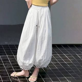女童韩系镂空花边灯笼裤2026夏日新款中大童薄款休闲裤九分裤子潮