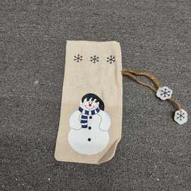新款圣诞节装饰品麻布雪地卡通抽绳酒瓶套格子玩偶酒瓶袋清仓