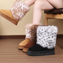 外贸跨境新款热销女士豹纹雪地靴毛口加绒加厚保暖棉拖鞋毛绒棉鞋