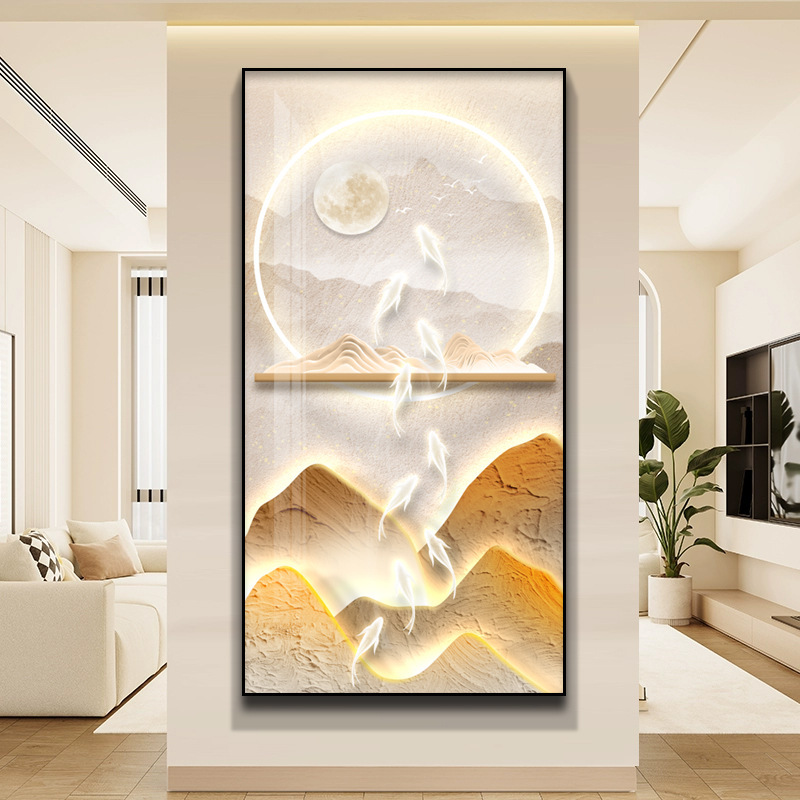 高级感新中式装饰画玄关走廊金属竖版挂画客厅沙发背景墙艺术壁画|undefined