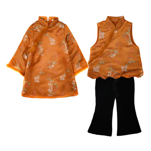 Man Tingfang Children's Autumn and Winter New Chinese Style Top National Style Cotton Vest Girls' Winter Cheongsam Sisters' New Year's Dress