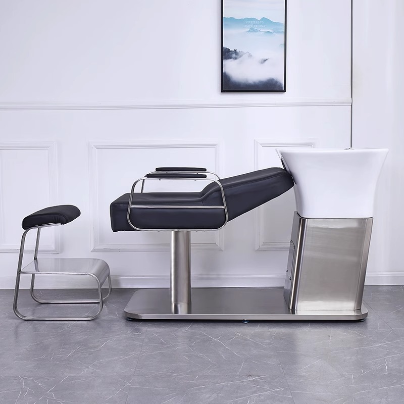 Nuevo nuevo barbería en línea lavabo cerámica cama de cabello salón de peluquería tailandés medio acostado acero inoxidable estampado