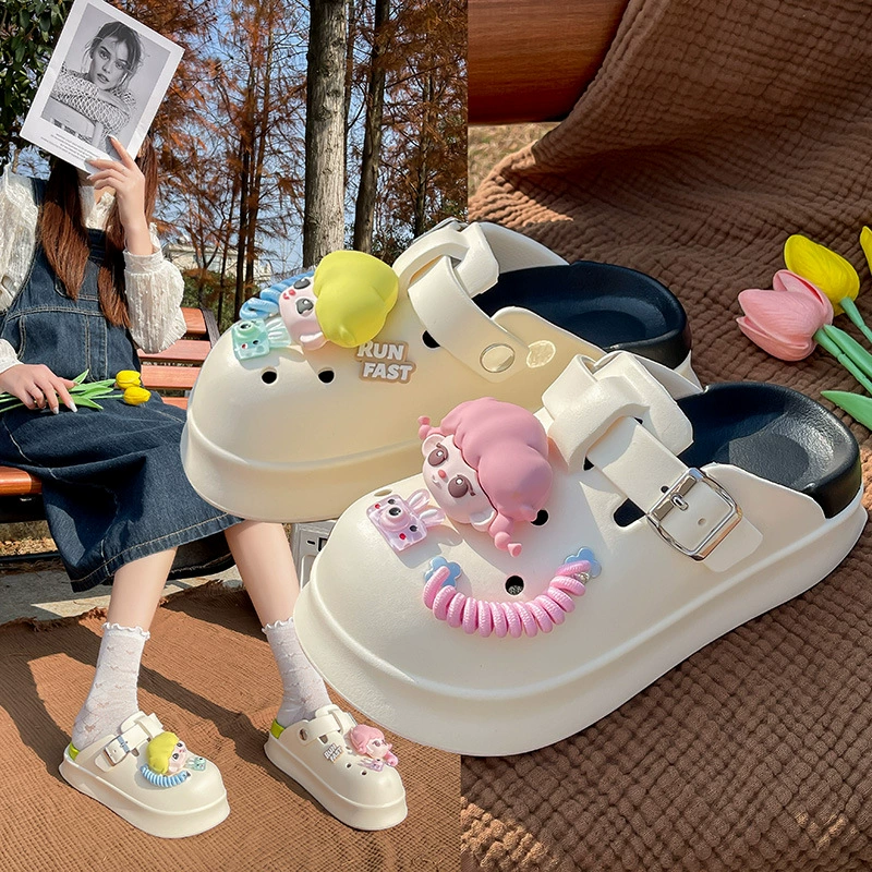 2025 интернет-красная обувь с дырками женская милая мультяшная трехмерная толстая подошва