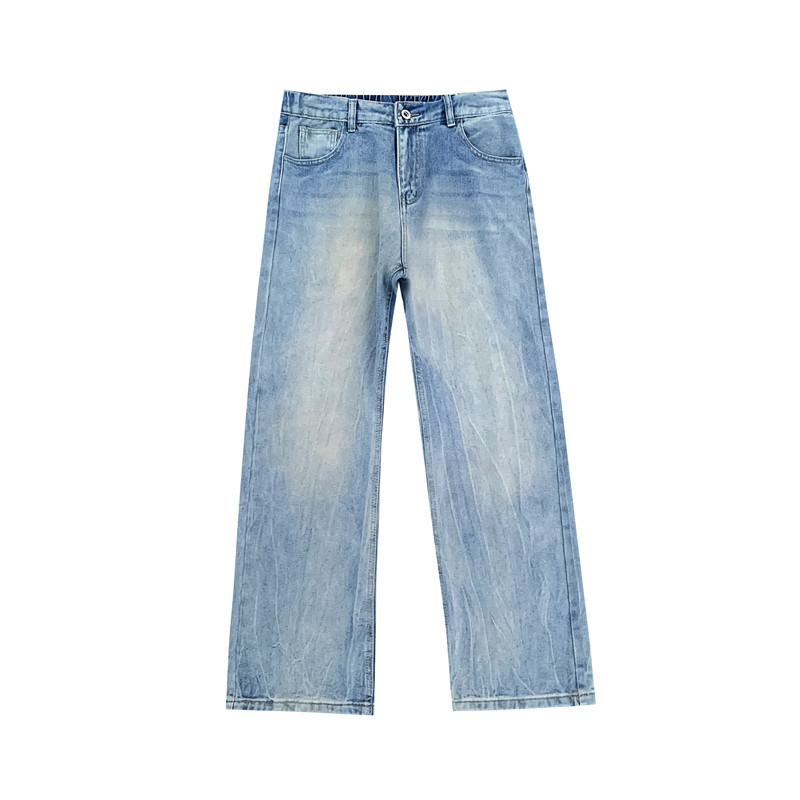 American High Street Lightning Washed Flared Jeans, Men's Loose Straight Slim Fit Trendy Denim Pants Streetwear_voghion.com