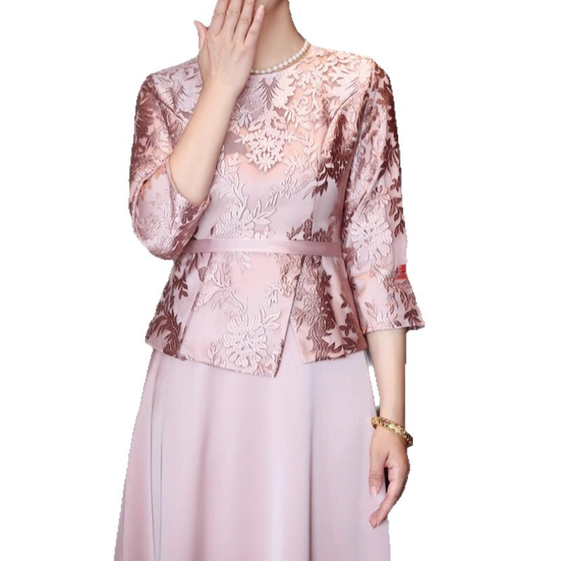 yhfs7846喜婆婆婚宴装礼服裙2025秋季新款年轻妈妈粉红色连衣裙女|undefined