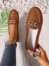 D 36211 Metal Chain Round Toe Low Heel Flats ������������Ь