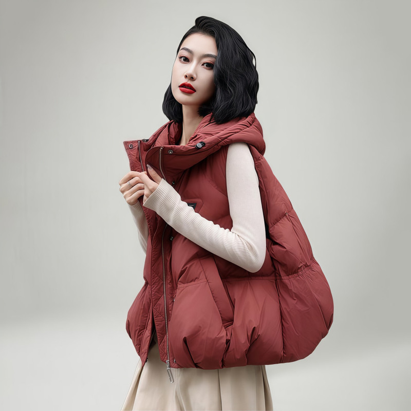 Hooded sleeveless puffer vest for women, autumn and winter, loose fit, plus size, stylish and versatile Hooded sleeveless puffer vest for women, autumn and winter, loose fit, plus size, stylish and versatile