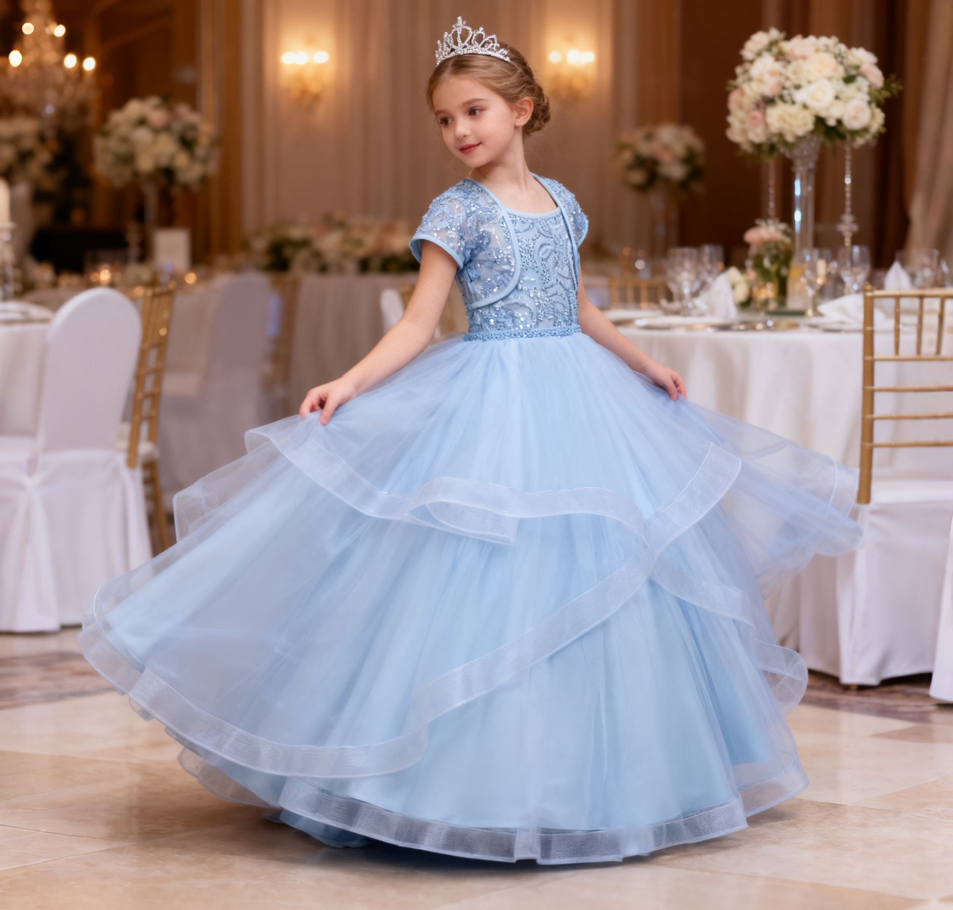 Vestido infantil vestido de princesa vestido de novia de niña vestido de cabina vestido de cumpleaños vestido de espectáculo de dos piezas 635