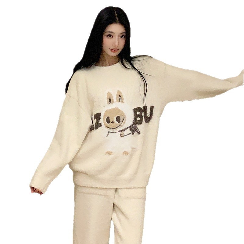半边绒睡衣女秋冬季新款加绒加厚可爱卡通拉布布可外穿保暖家居服|undefined