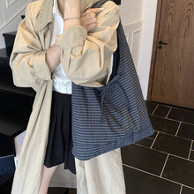 韩版新款法式蝴蝶结绑带包休闲泡泡格布包大容量手提托特包单肩包