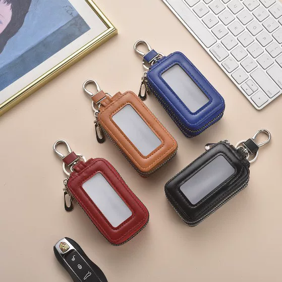 Double-Layer Key Bag Genuine Leather Texture Large-Capacity Card Holder Two-In-One Car Key Bag Waist Hanging Household Lock Bag for Men