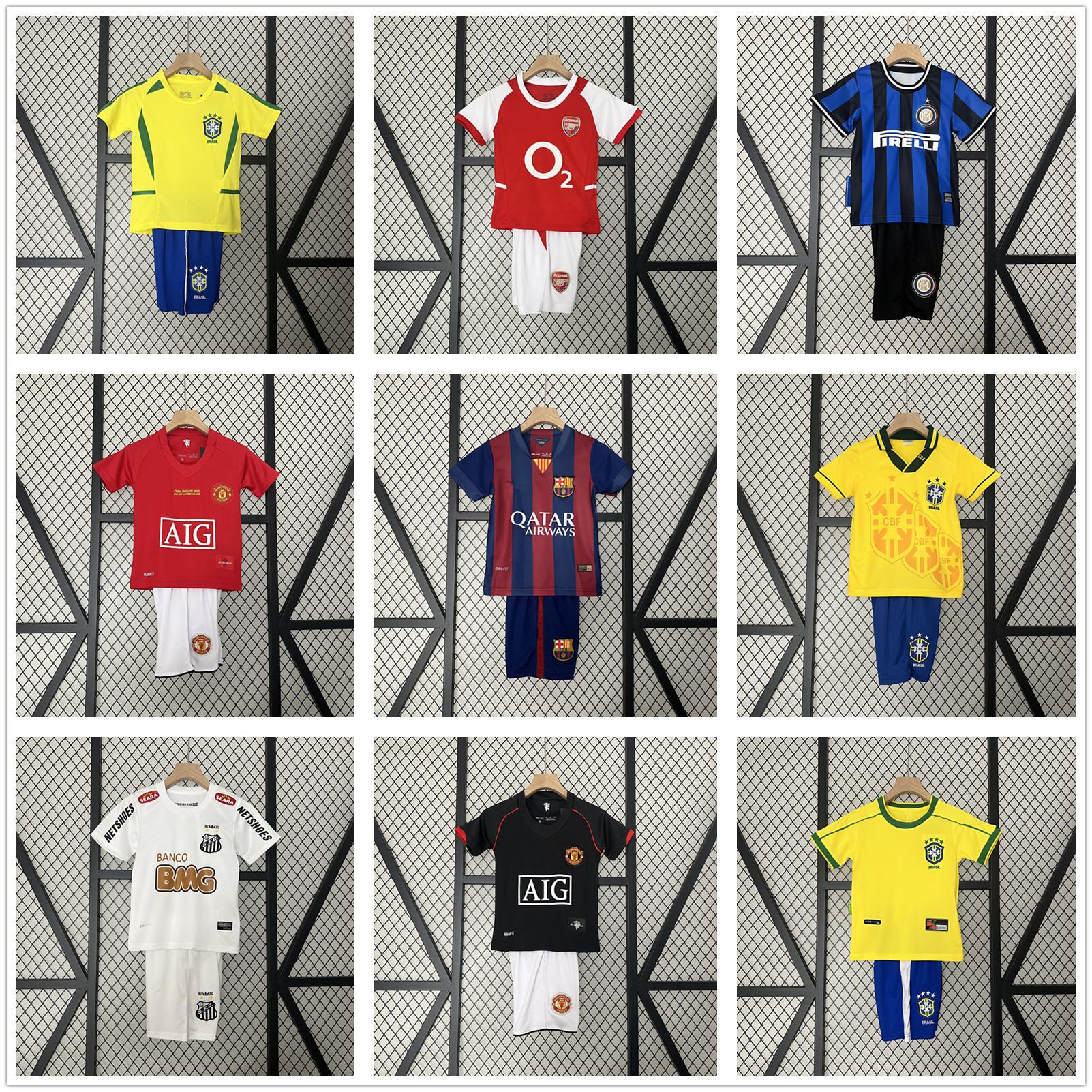 Camiseta de fútbol retro ropa para niños Brasil Barcelona Santos Man Arsenal Real Madrid AC traje de manga corta camiseta del club
