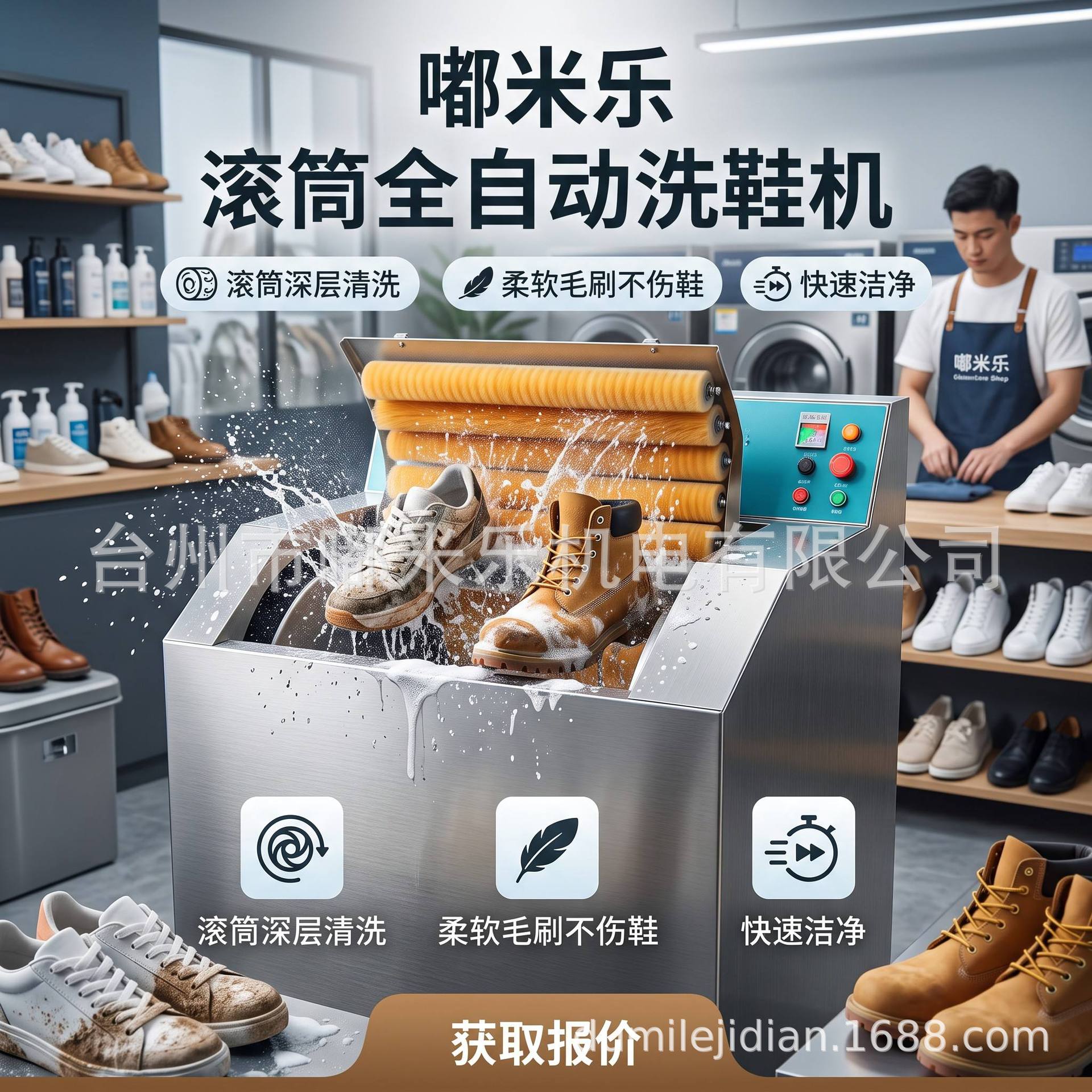 Commercial drum shoe washing machine for dry cleaners, stainless steel fully automatic shoe washer, shoe cleaning machine for shoe care stores
