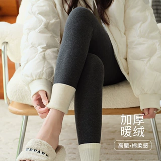 灰色高腰打底裤2025女秋冬季外穿加绒加厚时尚百搭弹力无痕小脚裤