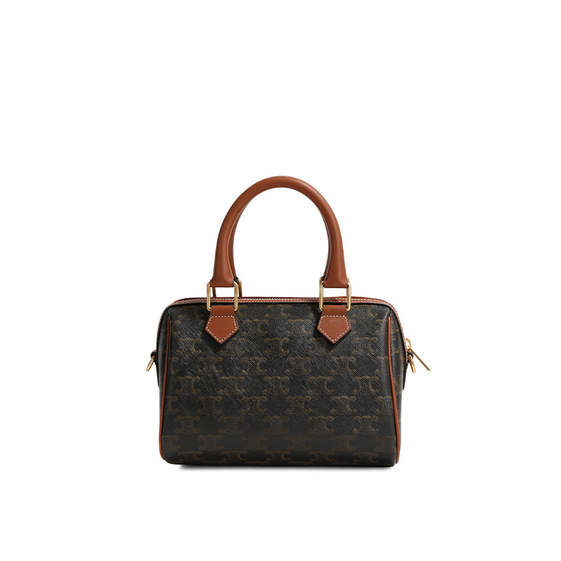 Triomphe Boston Pillow Bag Genuine Leather Fashion Handbag Commuter Retro Bag Cowhide with Monogram Crossbody Bag