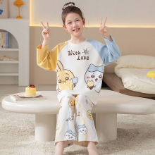 100%纯棉女童睡衣长袖春秋季可爱儿童学生家居服女孩大童全棉套装