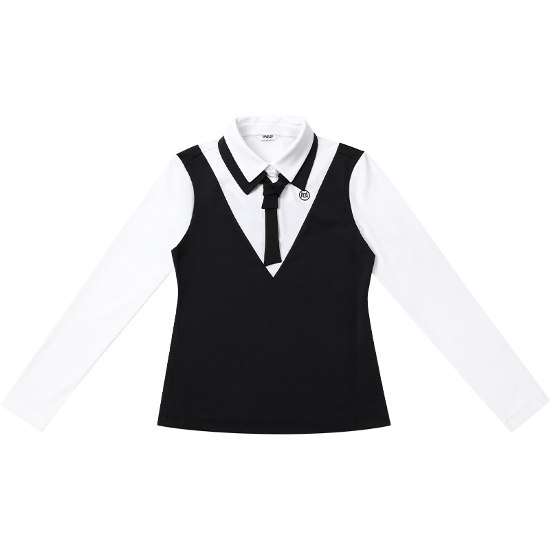 Áo polo nữ golf PGM dài tay cổ V co giãn cao, ôm mông — YF714-đen POLO dài tay, YF714-Màu tím nhạt POLO dài tay, YF714-Màu xám POLO dài tay