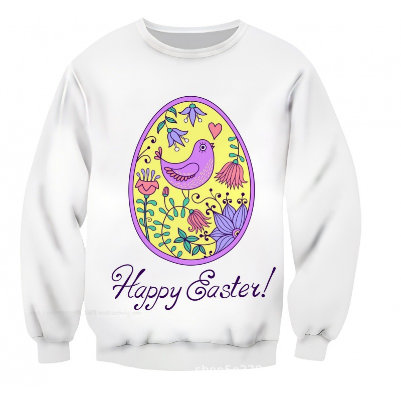 023 venta caliente transfronteriza, estampado en 3D, patrones exquisitos de Pascua, ropa cómoda, suéter de cuello redondo, moda