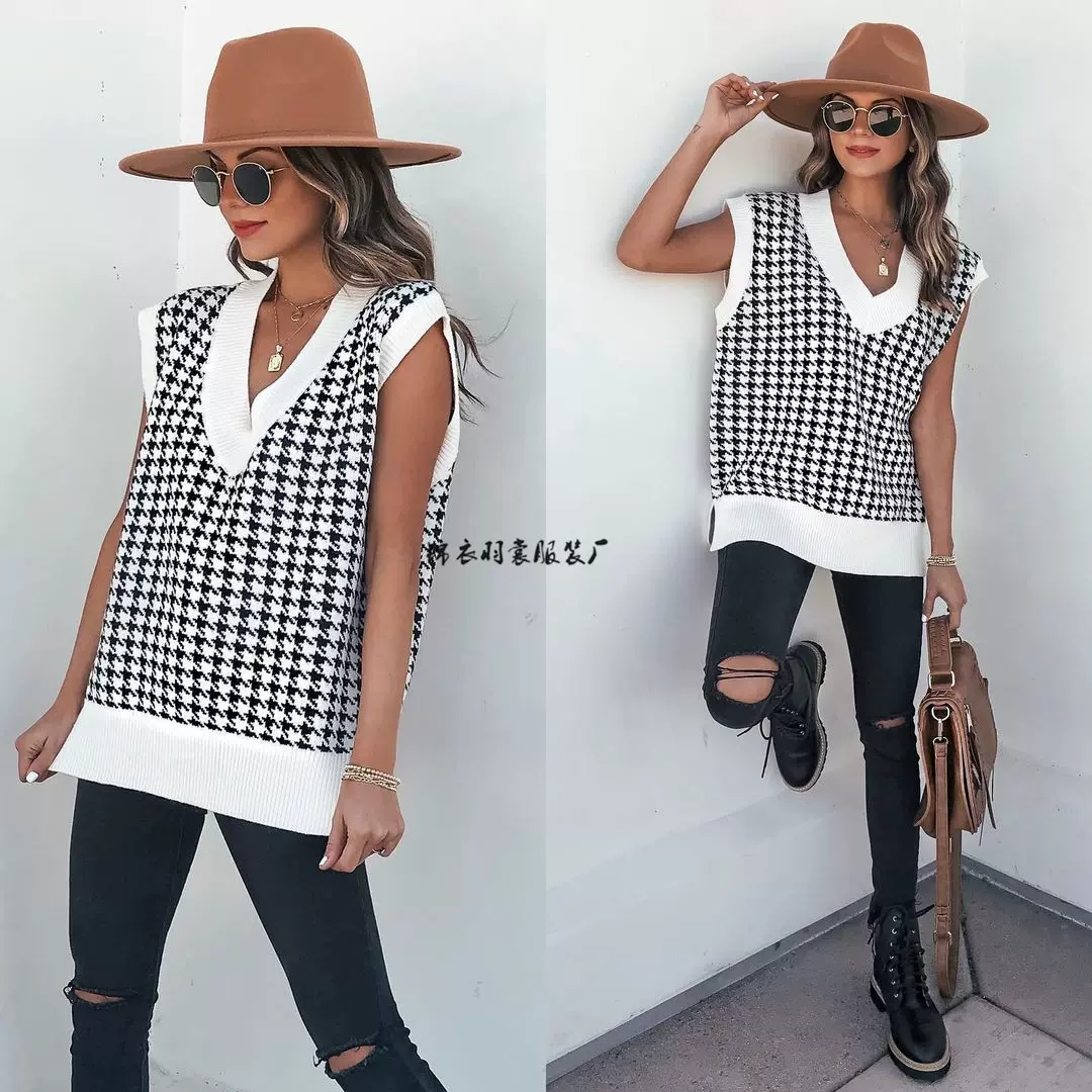 2025新款欧美外贸亚马逊速卖通大码女装宽松个性时尚短款格子马甲