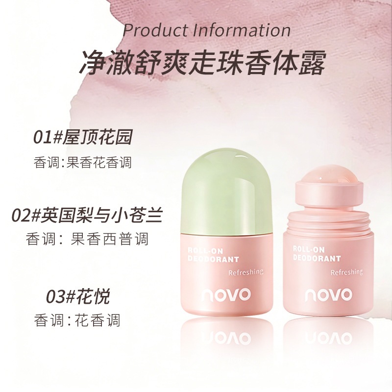 NOVO Clean & Refreshing Roll-On Deodorant for Women, Eliminates Underarm Odor, Long-Lasting Fragrance, Roll-On Antiperspirant