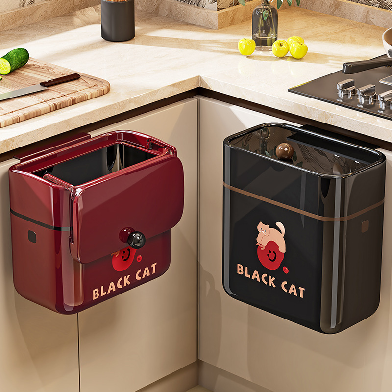 Wall-Mounted Bathroom Trash Can, Paper Basket, Installation-Free Kitchen Special Wall-Mounted Household Plastic Garbage Storage Bucket with Lid