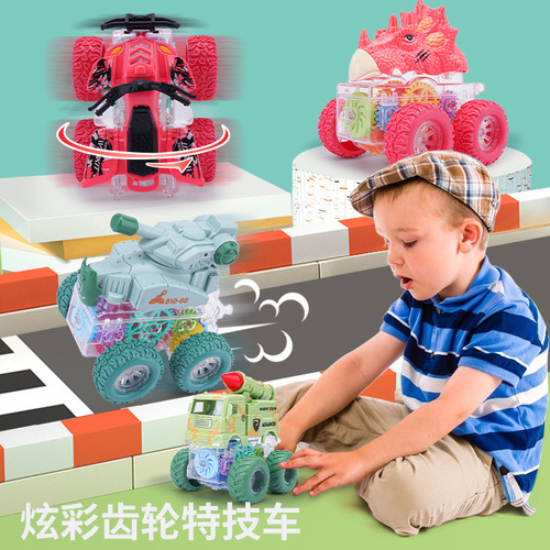 Colorful gear stunt vehicle cartoon light inertia four-wheel drive engineering vehicle bigfoot climbing vehicle tank vehicle wholesale