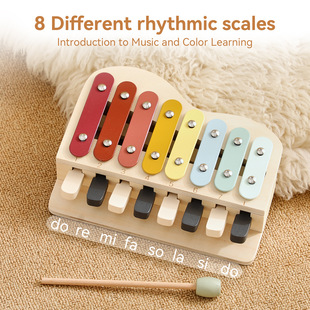 Multifunctional Wooden Eight-Tone Piano Early Education Hand-Knocked Piano Orff Percussion Instrument Wooden Black and White Key Piano Toy