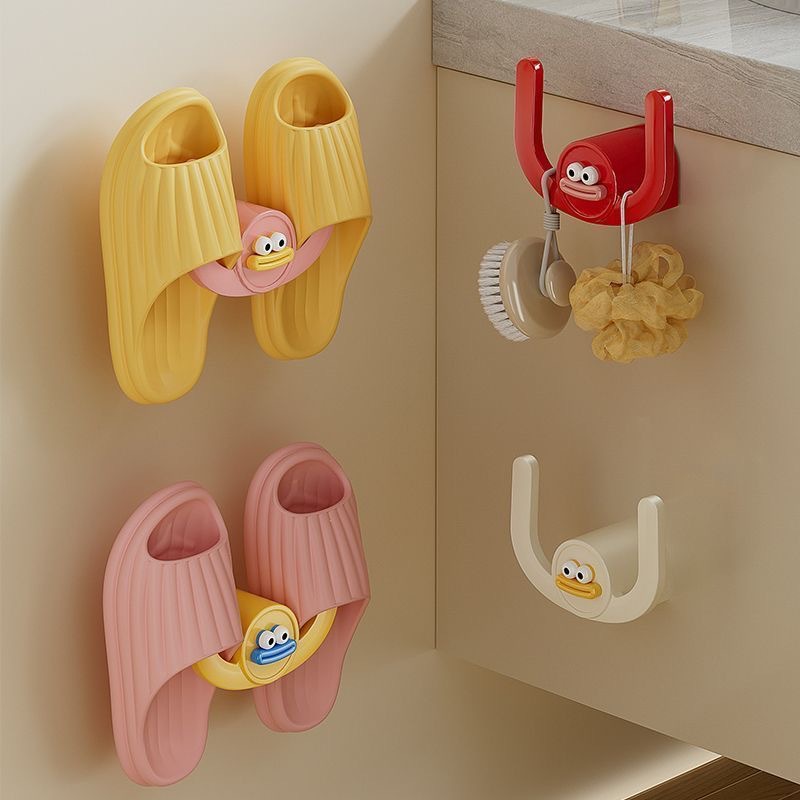 Cute Bathroom Slipper Rack Punch-Free Toilet Toilet Draining Slippers Hanger Adhesive Wall Hanging Storage Artifact