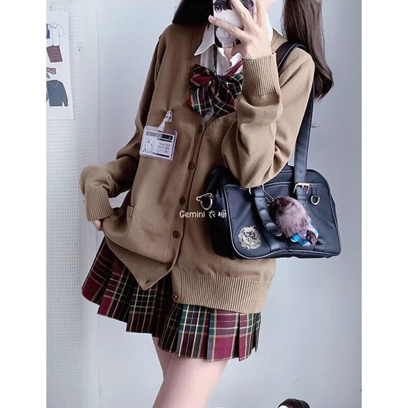 JK Uniform suit Women's Autumn and Winter Japanese College Style Knitted Cardigan Sweater Coat Women's Pleated Skirt Paid Skirt Solid Color JK Uniform suit Women's Autumn and Winter Japanese College Style Knitted Cardigan Sweater Coat Women's Pleated Skirt Paid Skirt Solid Color