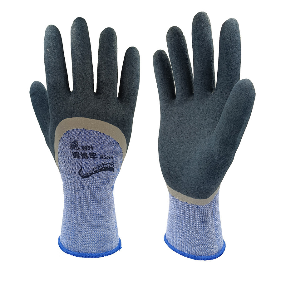 登升涂胶手套涂胶工作浸胶防护手套耐磨防滑黑色劳保手套批发