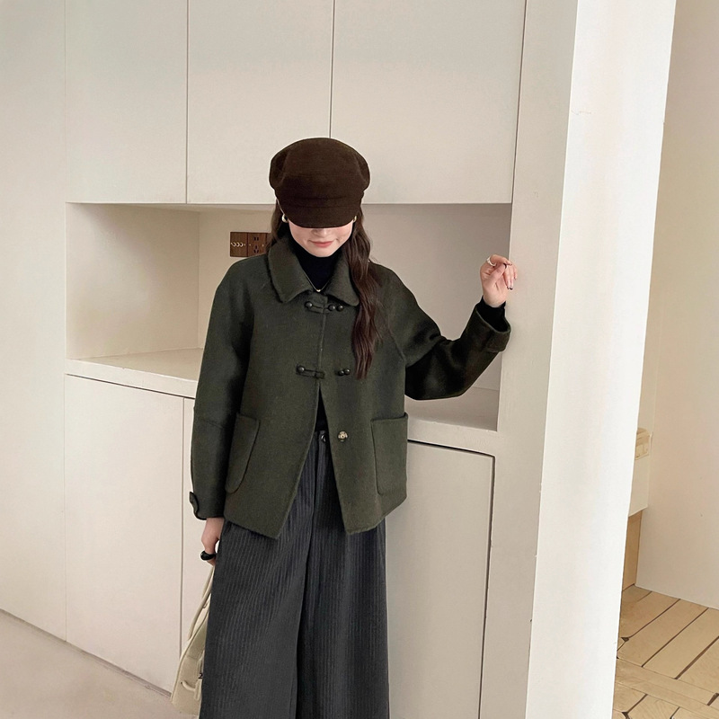 2025秋冬新款翻领双面羊绒大衣女短款小个子气质时尚羊毛呢外套女|undefined