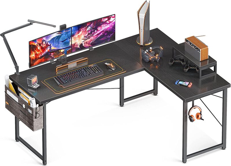 Modern Casual Wooden Desk L Shape Office Desk Desktop Computer Desk with Cloth Bag Headphone Hook Modern Casual Wooden Desk L Shape Office Desk Desktop Computer Desk with Cloth Bag Headphone Hook