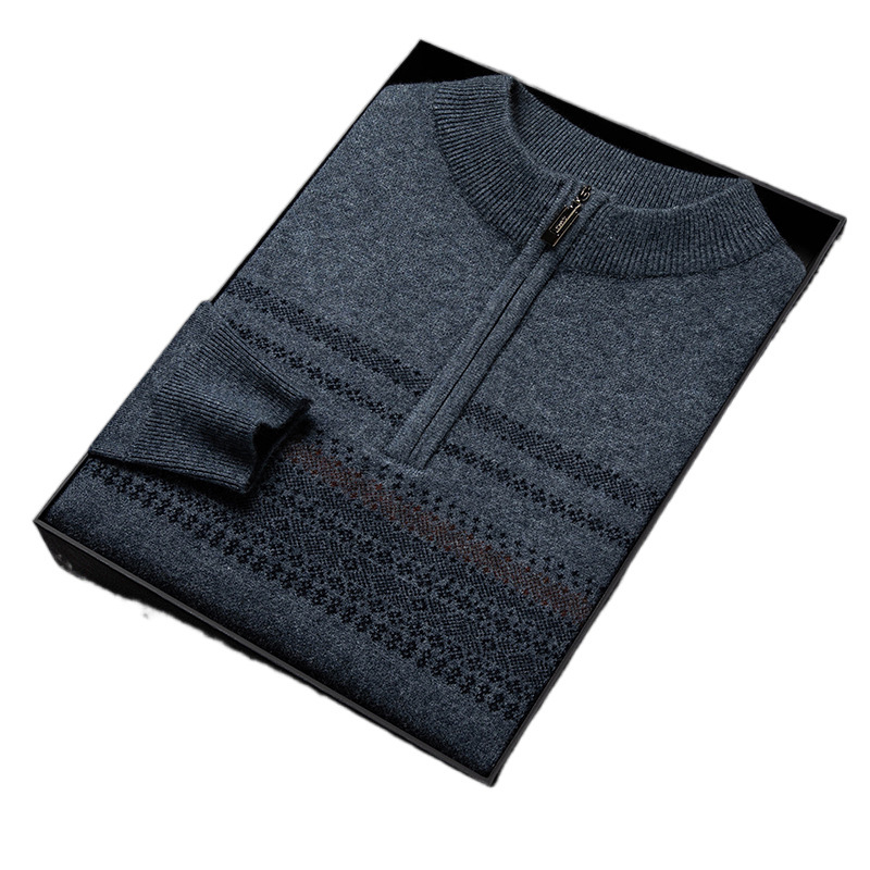 Woolen demi-season warm knitted sweater with zipper with a round…
