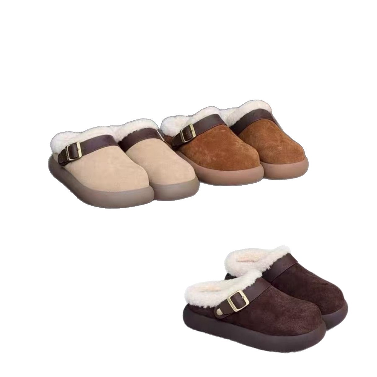 Women's Faux Fur Lined Clogs - Winter Slip-On Shoes With Thick Sole, Round Toe & Cozy Fleece Interior For Casual Comfort Cotton Shoes_vogvips.com