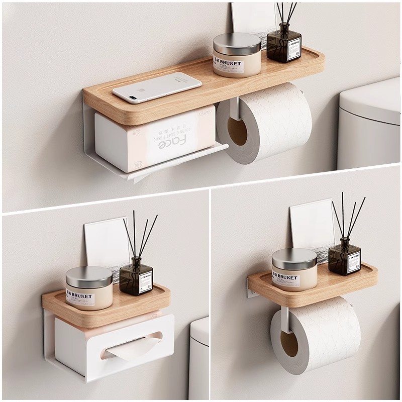 Soporte para Papel Higiénico de Baño de Madera Sólida, para Baño