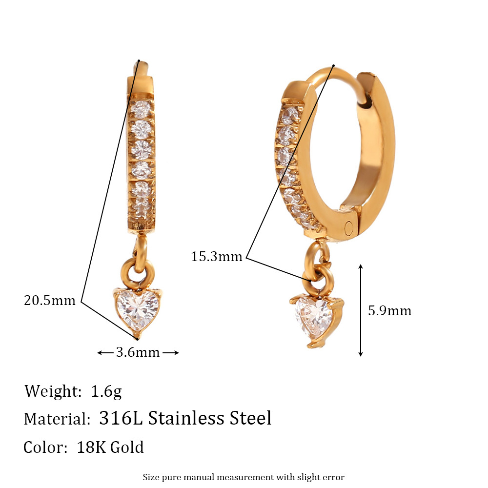Micro-inset Zircon Stainless Steel Heart Earrings