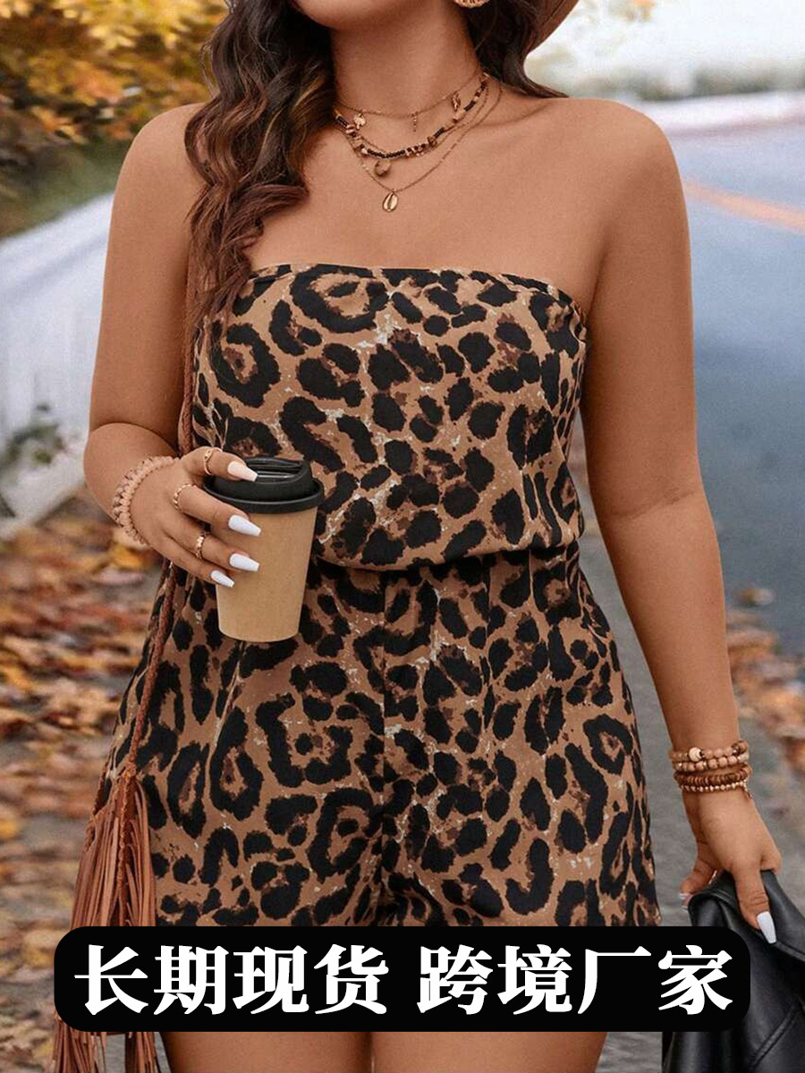 Sling estampado de leopardo talla grande mono sin tirantes mujer 2025 primavera y verano Europa y América Amazon nueva playa de vacaciones sexy