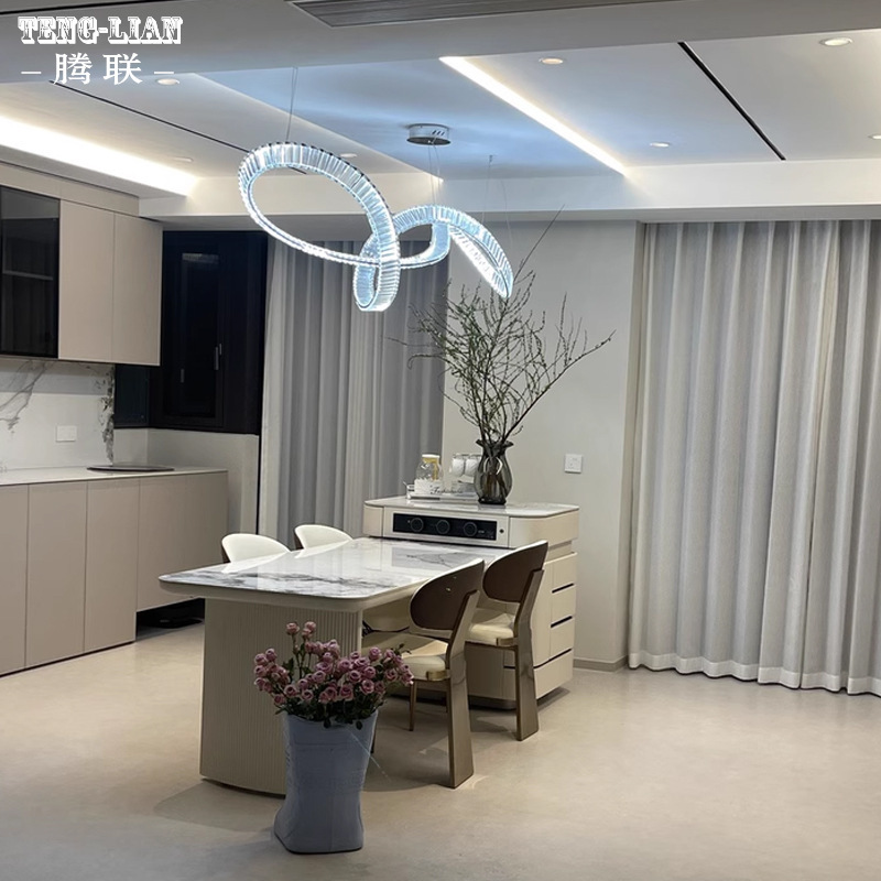 意式极简轻奢长方形椭圆形岩板奢石餐桌别墅大户型餐台 1.6米吊灯|undefined