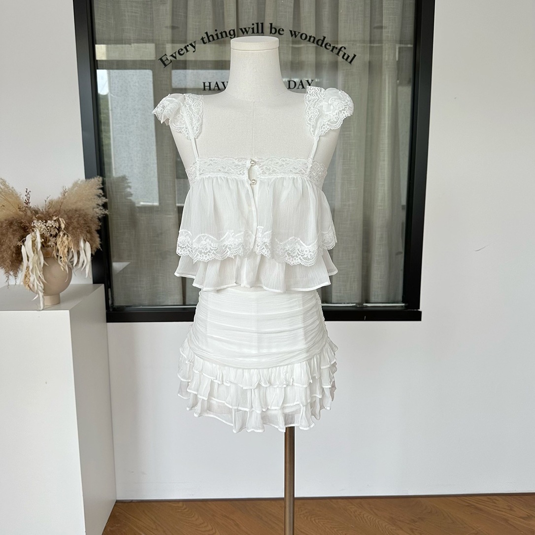 "易梦玲同款"度假雪纺套装女夏季纯欲上衣+半身裙两件套源头工厂