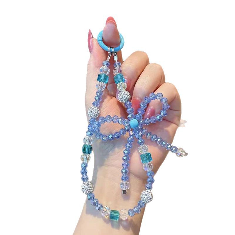 Estilo ins de alta calidad, gota de cristal japonés y coreano, diamantes de imitación, colgante con cuentas, funda para teléfono móvil, cordón, colgante de llave, pulsera de todo fósforo