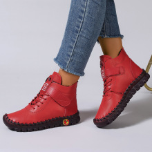 跨境爆款女鞋加绒保暖高帮棉鞋冬季手工缝线妈妈鞋亚马逊软底平底