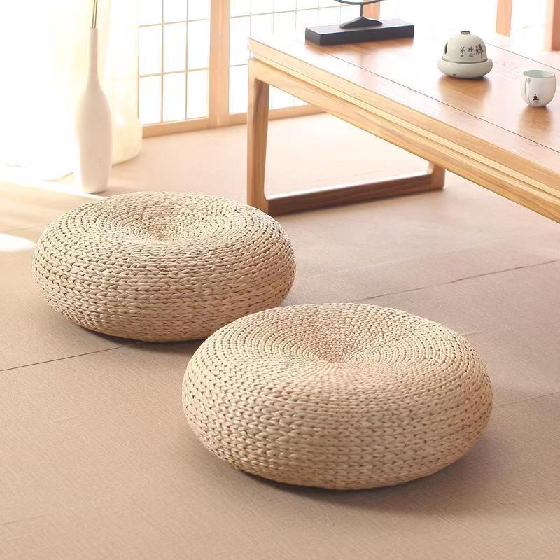 Fúten tejido de paja cojín tatami estilo japonés grueso sobre el suelo tejido de caña casa cojín de meditación redondo cojín de meditación