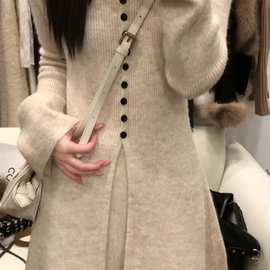 冬季韩系穿搭一整套新品感慵懒风针织喇叭袖毛衣开衫半裙两件套装