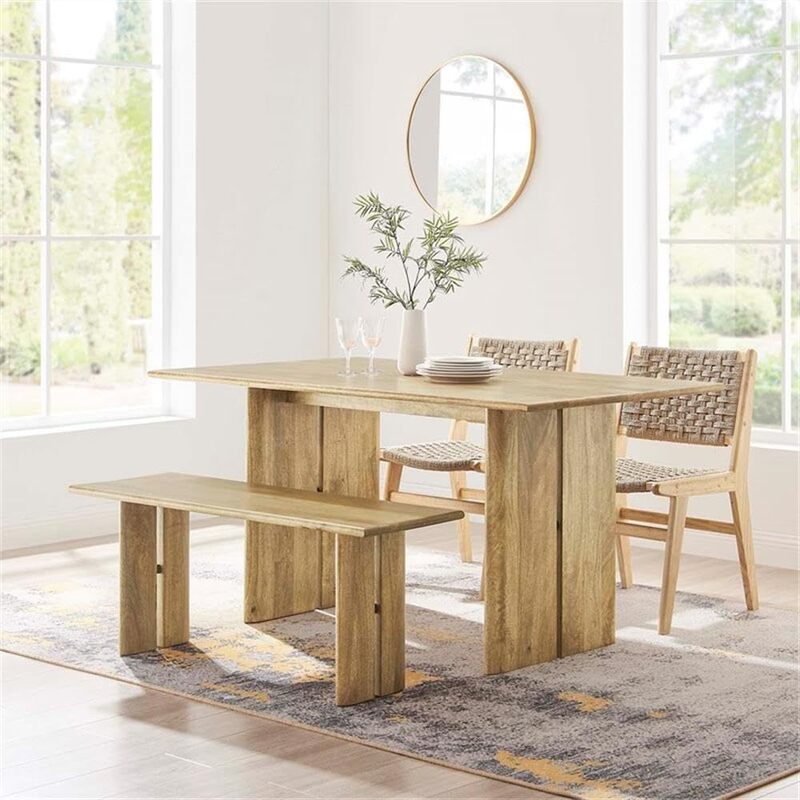 Can Be Used for Clothing Store Accessories Area / Solid Wood Modern Farmhouse Style Rectangular Dining Table and Bench Set Oak