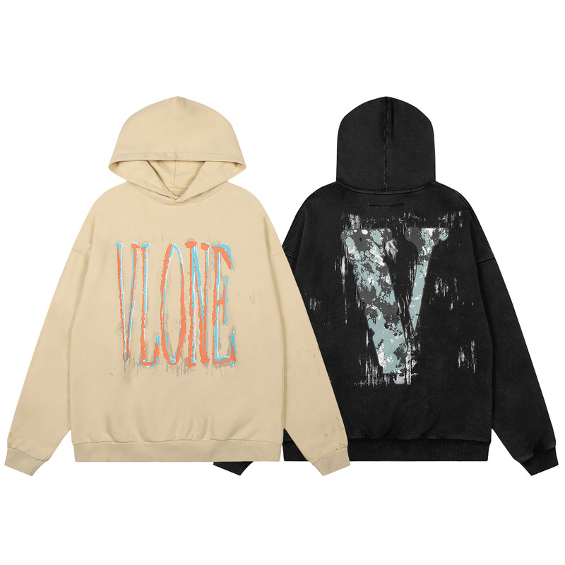 2026 Spring and Autumn New V@Lone Splash Letter Pattern Washed Hooded Sweatshirt for Men and Women Same Style One Piece Wholesale